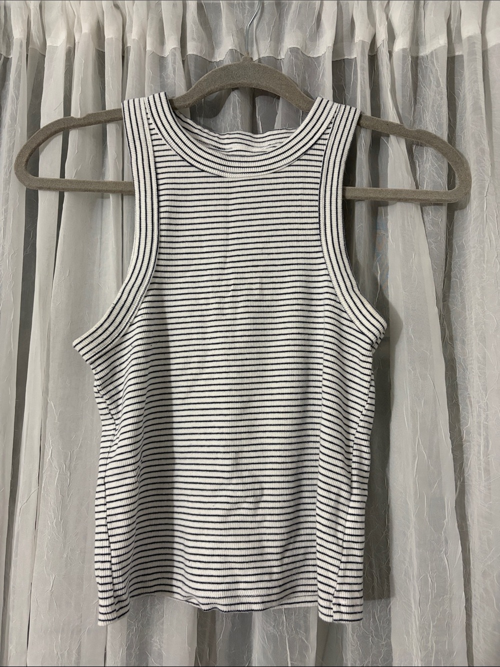 Old Navy Black & White Striped Ribbed Tank Top